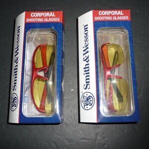 Smith & Wesson Corporal Half Frame Shooting Glasses Red w/Amber Lens, 2 PAIR NWT